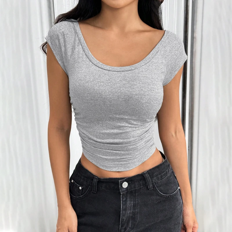 

Simple Design T-shirt 2025 Summer Joker Temperament Slim Short Women's Bottoming Shirt
