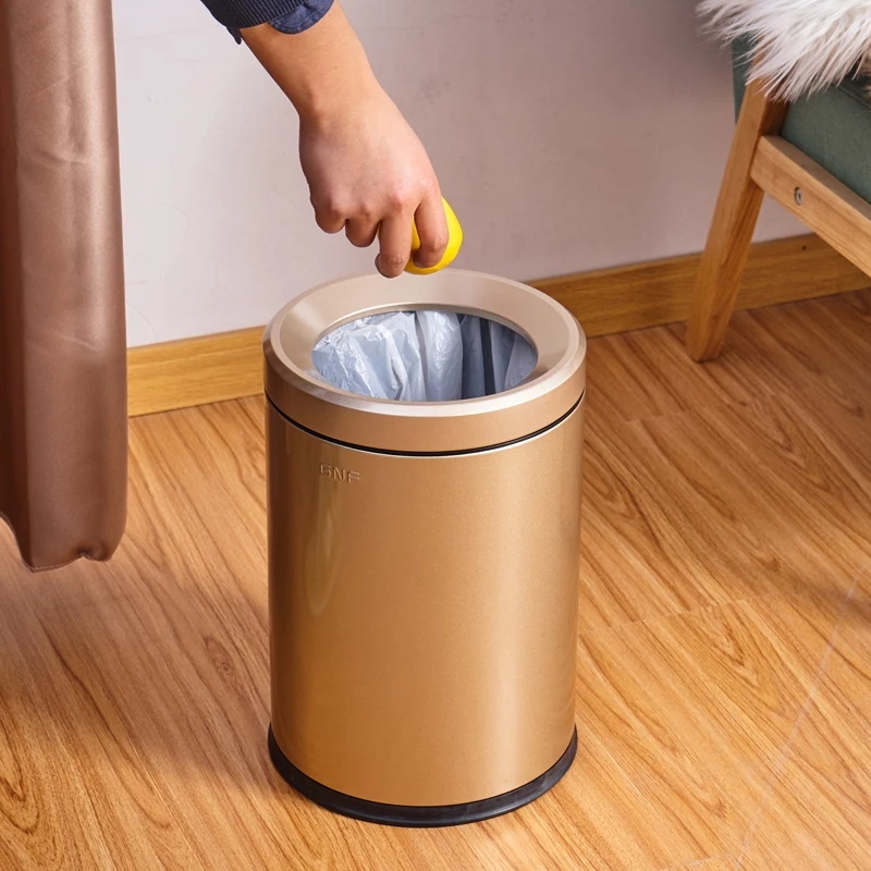 

Stainless steel uncovered round trash can household 12 liters bedroom living room bathroom hotel double layer