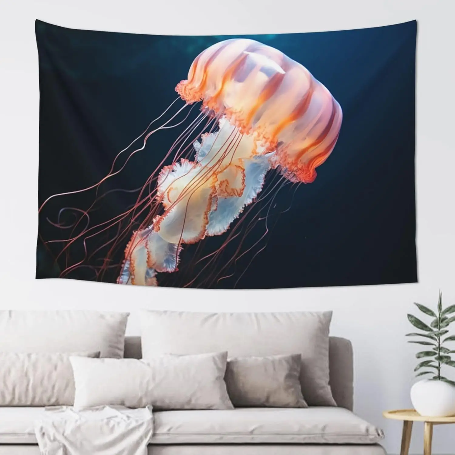 3D Jellyfish Print Tapestry Wide Wall Hanging Lightweight Art Tapestry Floral Wall Blanket Vintage Aesthetic Tapestry Soft Mural
