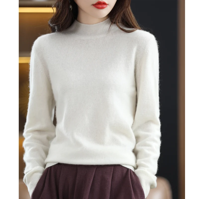 Classic Women knitting Cashmere Pullover moda maglione di lana mezzo collo alto maniche lunghe stile dimagrante caldo inverno Basic top