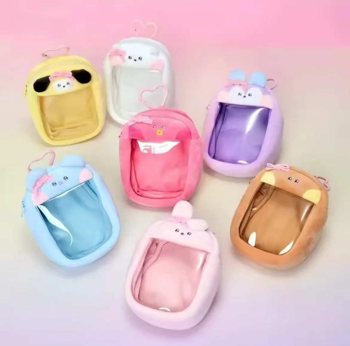 Cute Animal Plush Transparent Coin Purse Clear Window Storage Pouch Kawaii Mini Wallet Bag Decor Gift