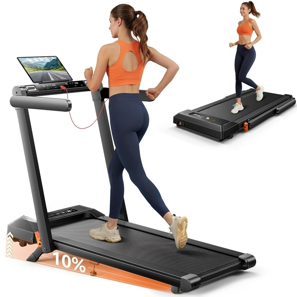 Folding Treadmill with 10% Incline, 2.5 HP Walking Pad with Handle Bar, 300 lb Capacity for Home & Office, Foldable, Custom