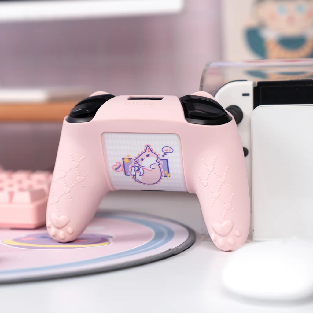 Gato pata rosa silicone capa macia adesivo pele para nintendo switch pro sony dualsense 5 ps5 controlador caso polegar vara aperto boné