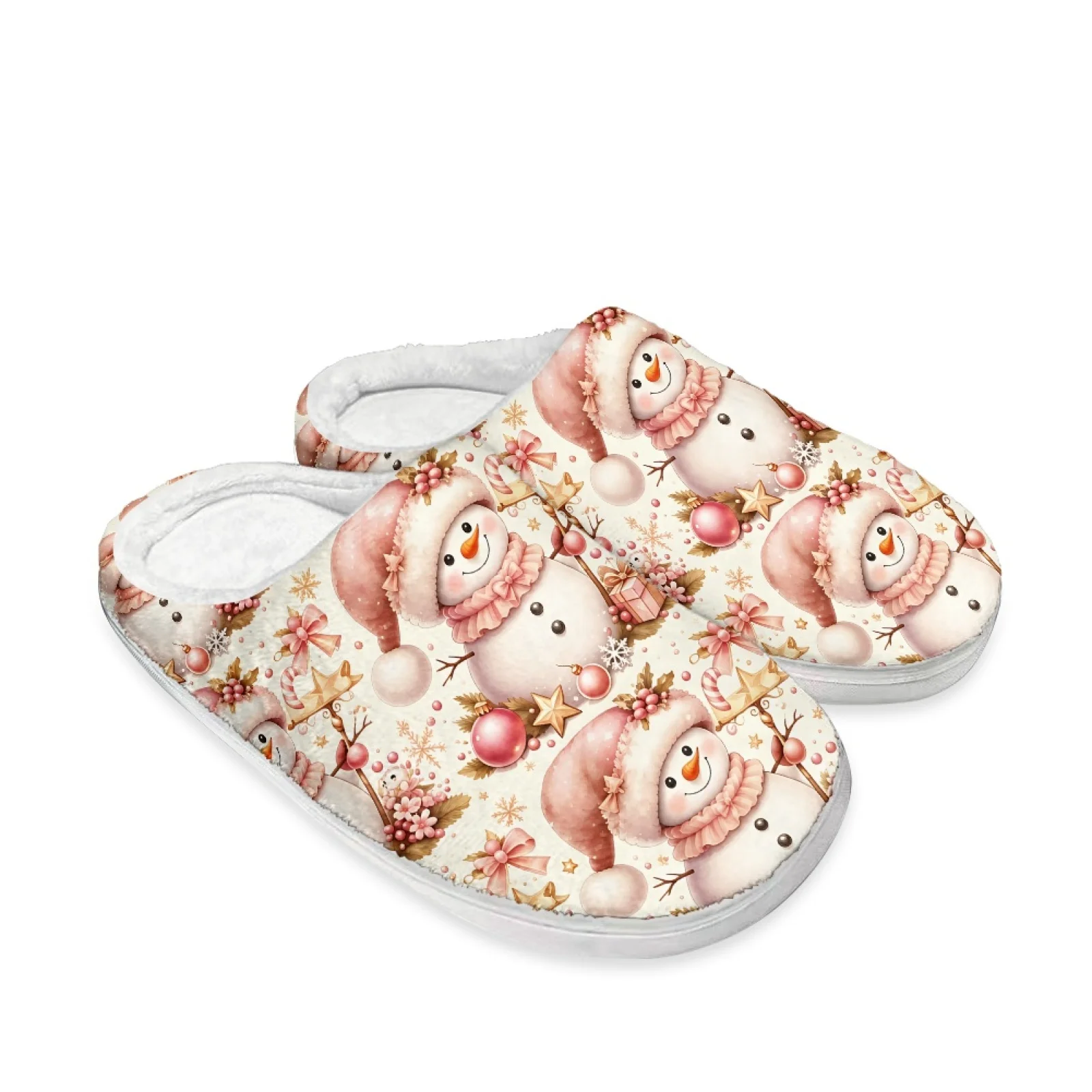 PENSTROLL Pink Christmas Snowman Closed Toe Cozy Shoes For Teachers At Home New Mom Cozy Slides Cotton Slippers Size 35-47