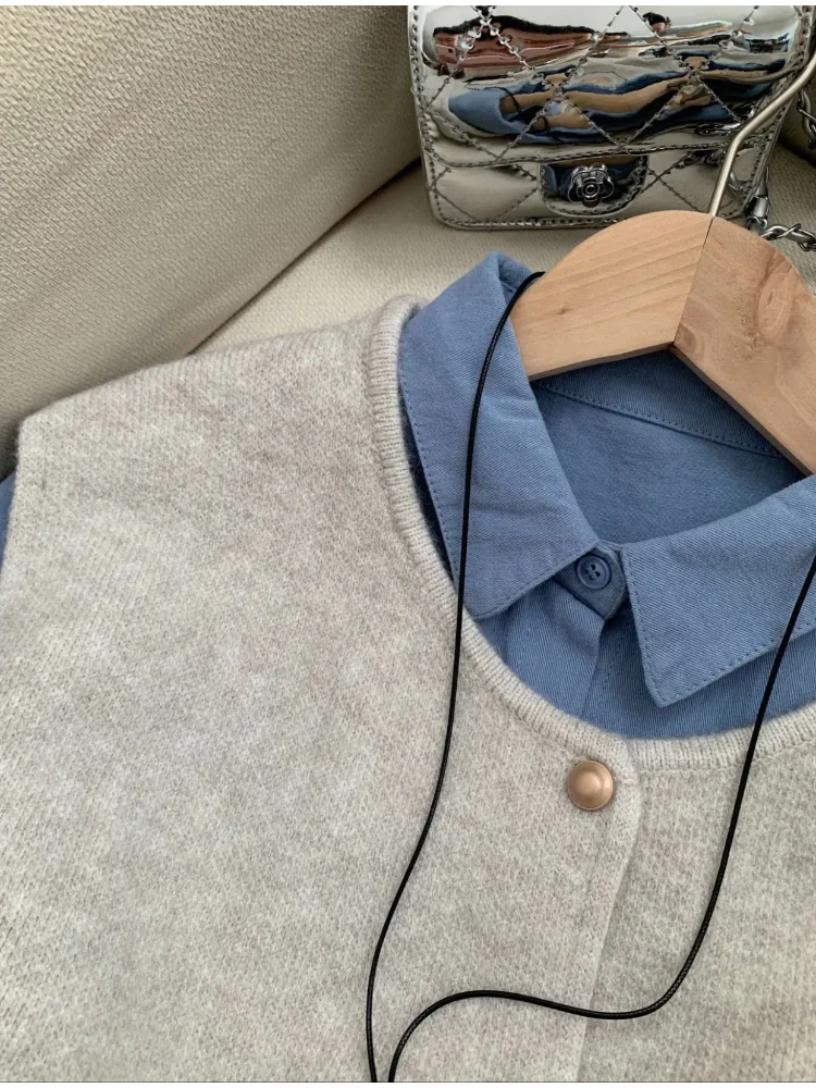 Retro Gebreid Open Vest Dames Faionable Lui Vest Bovenkleding Soft Top oulder Pad Metal Bule Pendelen Sle