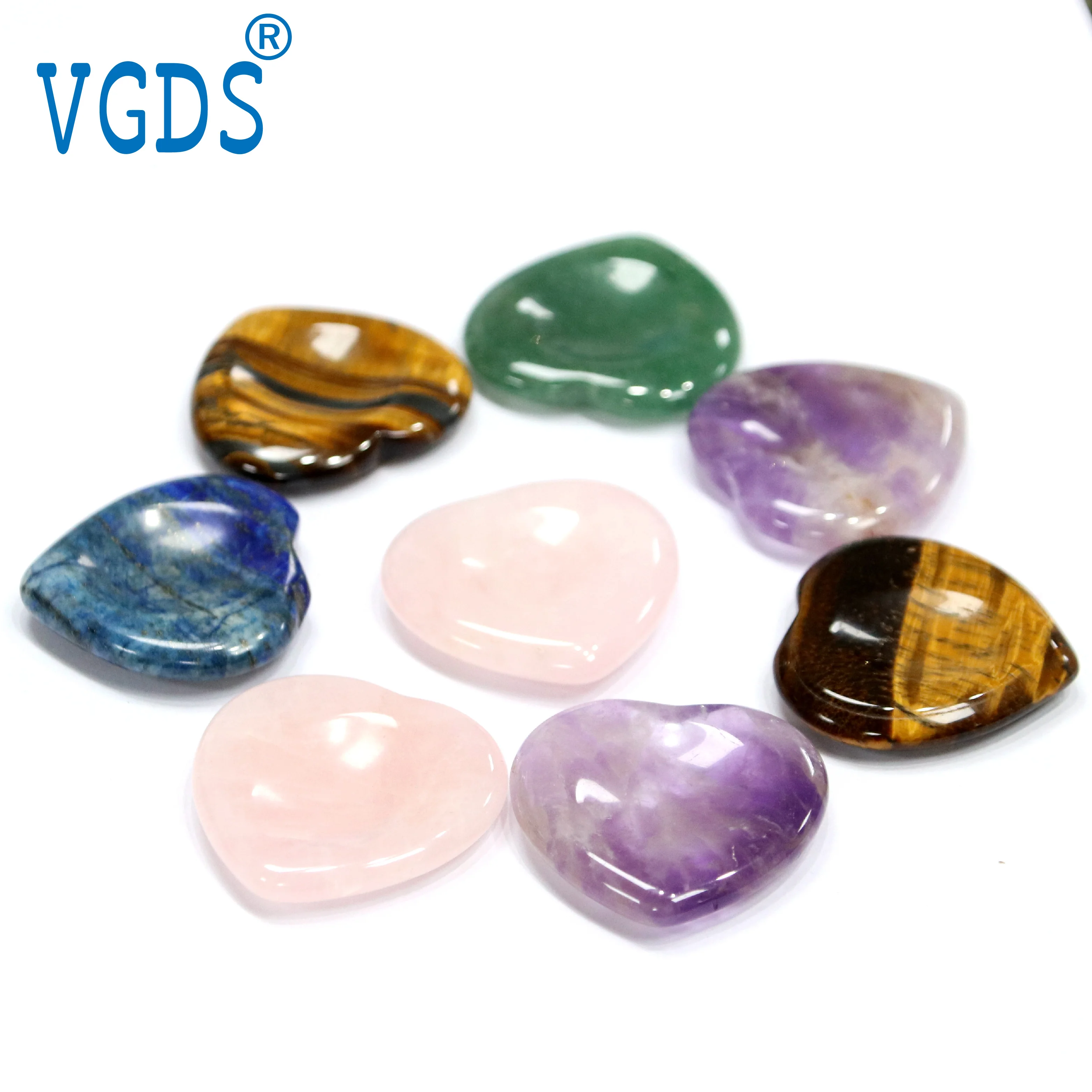 VGDS الأحجار الكريمة الطبيعية كشط العلاج الجمال أداة مقعرة شكل قلب إصبع مدلك القلق حجر الطاقة شفاء القلق الإغاثة