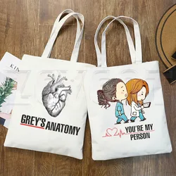 Greys Anatomy You're My Person Ullzang Hip Hop Hipster Cartoon Print Shopping Bags Girls Fashion Casual Pacakge Hand Bag