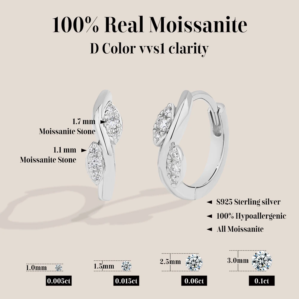 CHARMING 2026 New Casual Sparkling Moissanite Leafs shape Earrings for Women S925 Daily Party Gifts With Certificate High Value