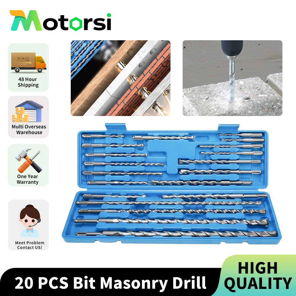 Foret de maçonnerie Motorsi 20 pièces pour forets Sds/Sds Plus pour percer des trous sur béton, brique, pierre et autres matériaux durs