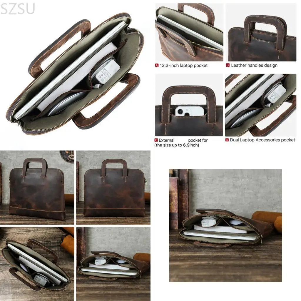 

Кожаный чехол для ноутбука SZSU для 13,3-дюймового ноутбука Macbookpro с несколькими безопасными карманами