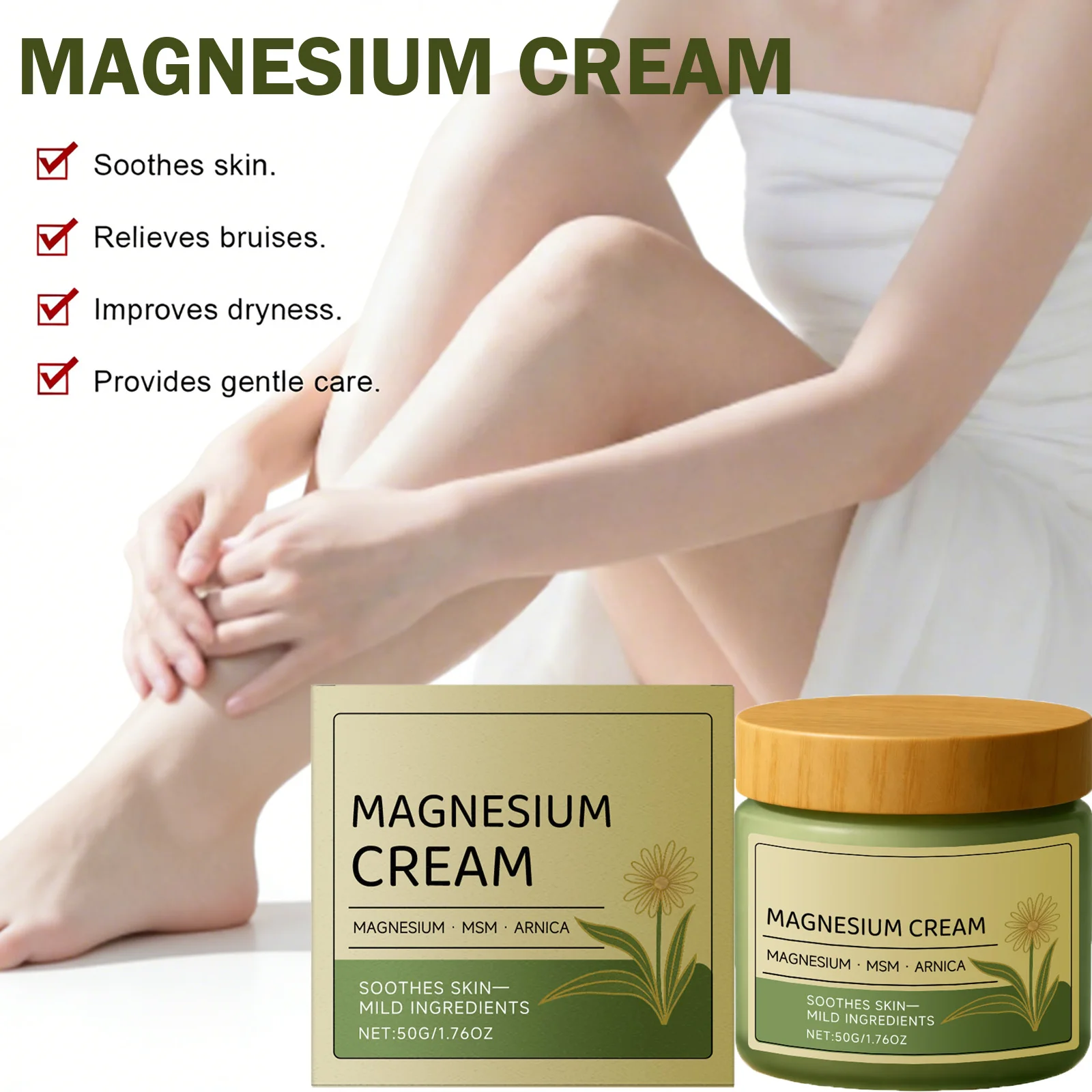 Magnesium Cream for Muscle & Nerve-Relief Moisturizing Body Massage Cream Fast Absorption Support Body Relief Daily Care