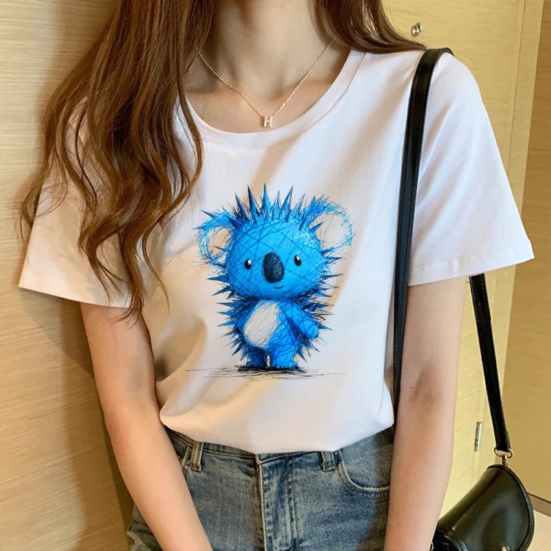 

Женская свободная хлопковая подушка в парном стиле, синяя плюшевая кукла-коала с 3D текстурой ежа, подходящая весенне-летняя одежда