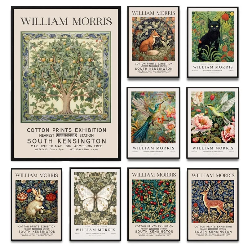 William Morris Artwork Poster Museum Exhibition Series Vintage Leaf Flower Animal Canvas Painting for Wall Art Room Home Decor