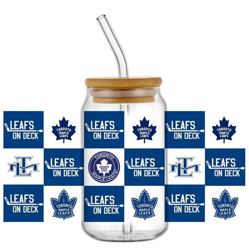 Hockey Team Mascot Theme UV DTF Cup Wrap Waterproof Cold Transfer Sticker for 16oz Libbey Glass Can DIY Fan Gift Decor