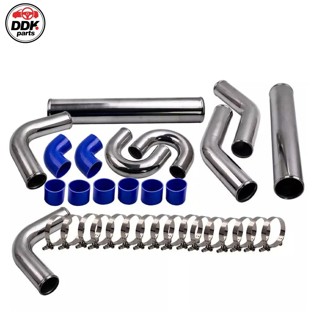 

Universal 2.5" 63MM Aluminum Turbo Intercooler Piping + Blue Elbow Hose+Clamps Kit
