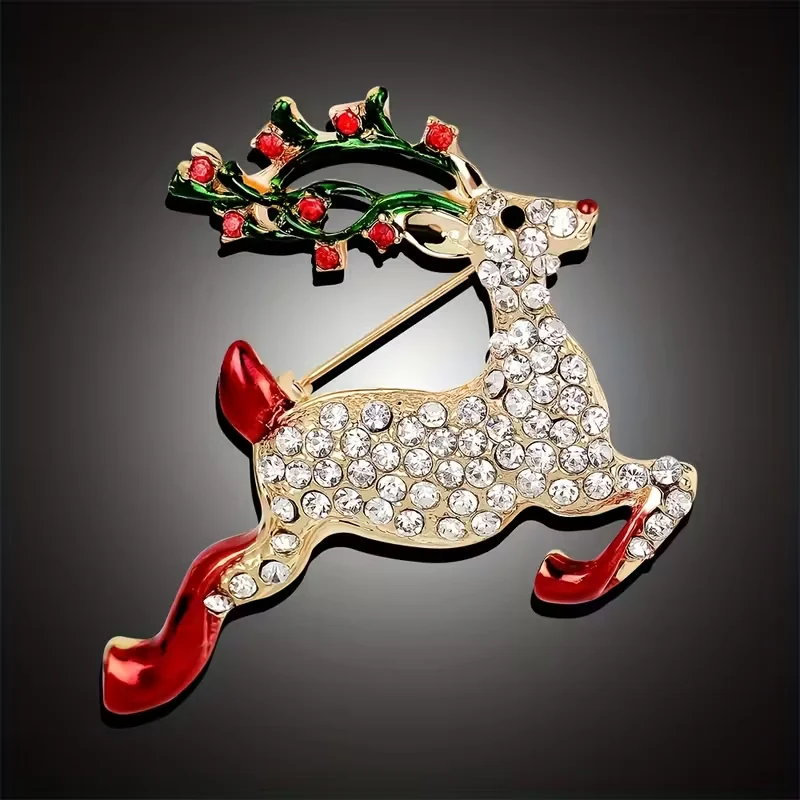 Elegant Christmas Deer brooch for ladies -Rose gold plated with shiny antlers, the best choice for Christmas holiday accessories