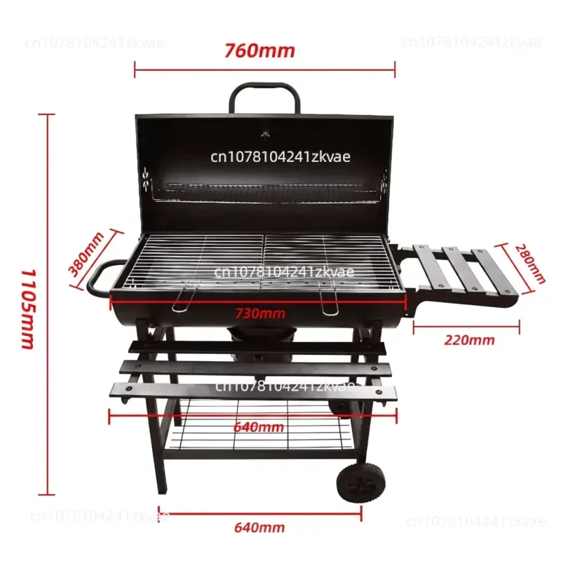 Heavy Duty Iron Outdoor Charcoal Barbecue Grill Backyard Garden Barrel Barrow Barbecue Grill with Folding
