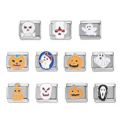 1pcs/lot Stainless Steel Halloween Ghost Charm Italian Links Fit 9x10mm Bracelet for Diy Women Jewelry Making Accessories