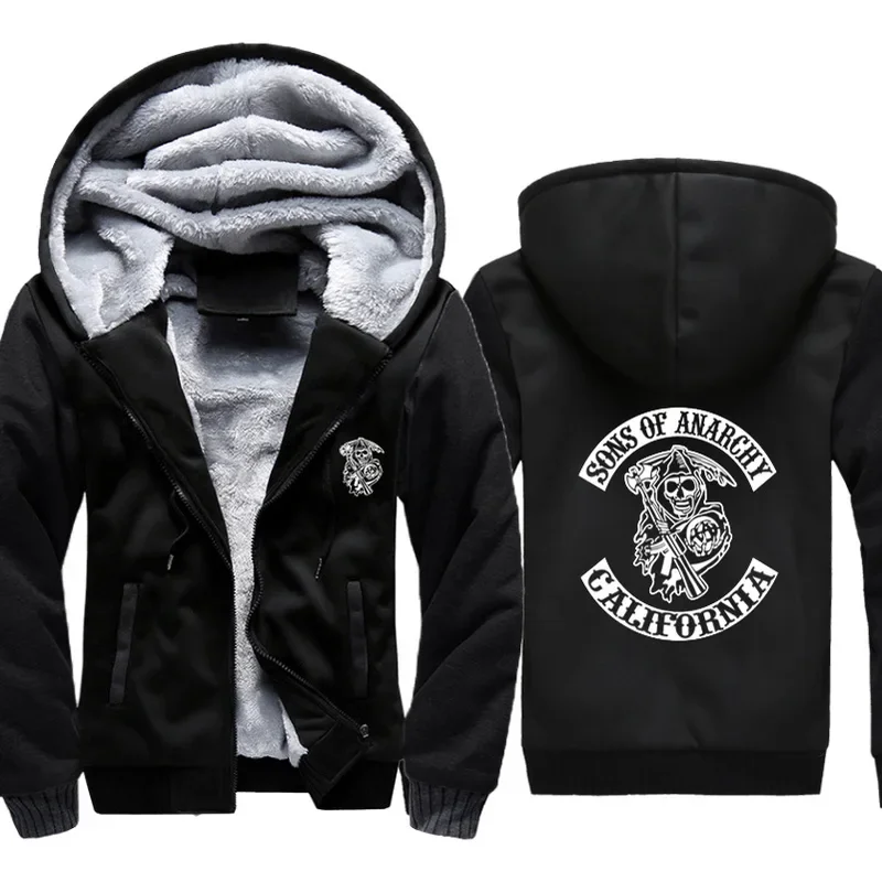 Men Women black red blue Winter TV Sons Of Anarchy Jacket Thick plush Hoodie SOA Warm Camouflage Coat zipper Sweatshirt clothes