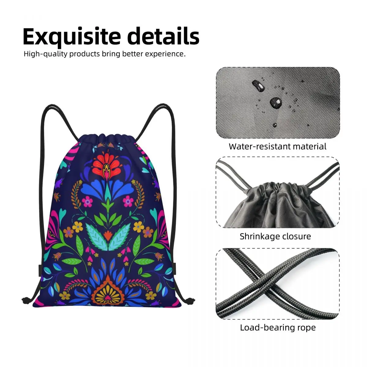 Folk mexikanische Urlaub Kunst Kordel zug Rucksack Sport Sporttasche für Männer Frauen bunte Textil Training Sackpack