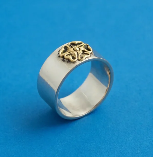 

S925 sterling silver niello jewelry simple stylish glossy inlaid copper rose male and female personality popular ring