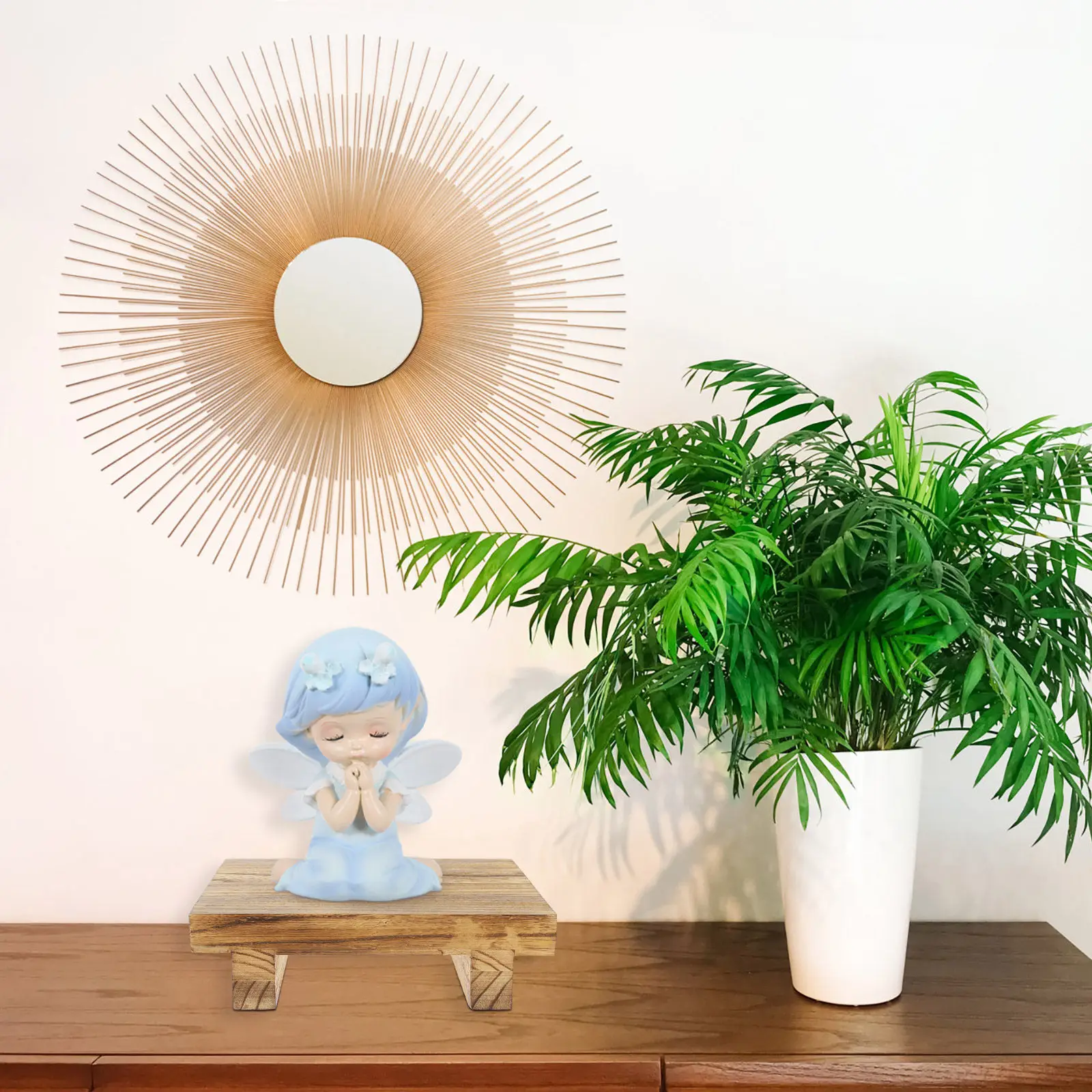 ヴィンテージ木製デスクトップ小型スツール収納ラック、植物スタンド、植木鉢ホルダー、家の装飾、バルコニー、オフィスオーガナイザー