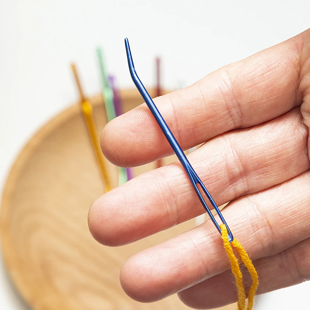 2/4/6/8pcs Yarn Knitting Needles Tapestry Large Eye Curved Tip Needlework Crafts Sewing Weaving Darning DIY Tool Aluminum Needle