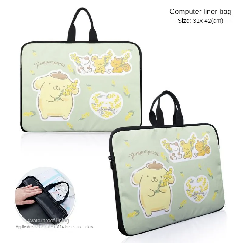 Anime Cartoon Hallo Kitty Pompon Purin Kuromi Cute Laptop Case Waterproof Messenger Shoulder Bag with Strap Carry Handle Bag