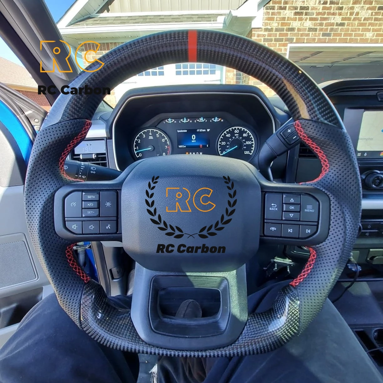 Real Carbon Steering Wheel for Ford Raptor F150 2021-2024 Perforated Leather Steering Wheel With Paddle Holes