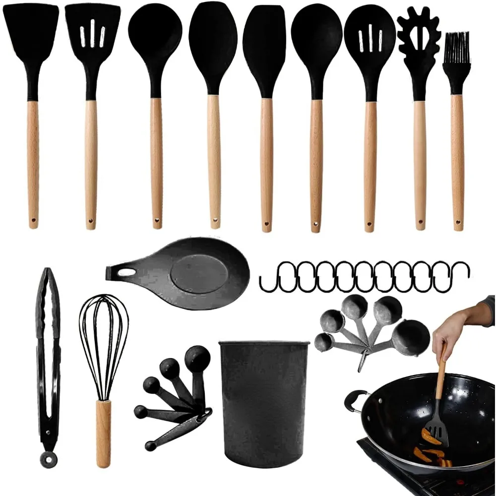 

Cookware Set, Silicone Heat Resistant Kitchenware, Cooking Kit, Frying Spatula, Silicone Spatula Spoon, Non-stick Cookware Set