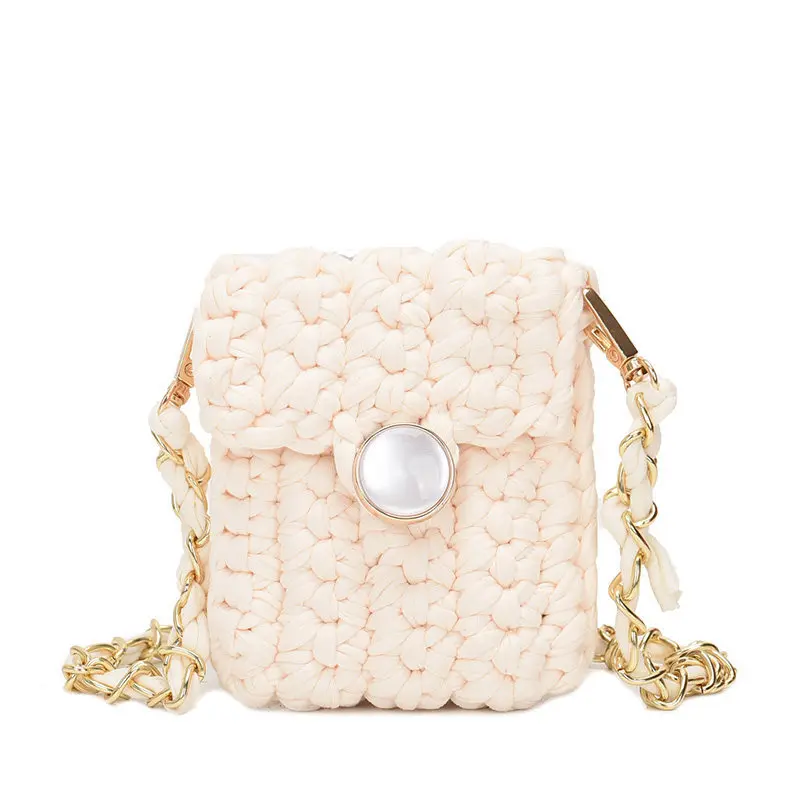 Handmade Crochet Fabric Yarn Mini Crossbody Bag Knitted Coin Purse Fashion Women Shoulder Bag Lipstick Storage Pouch