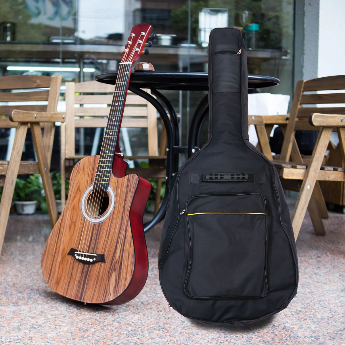 

Waterproof Guitar Bag 40 41 Inch Oxford Cloth Folk Acoustic Electric Double Strap Backpack Padded Handle Breathable Back Cushion