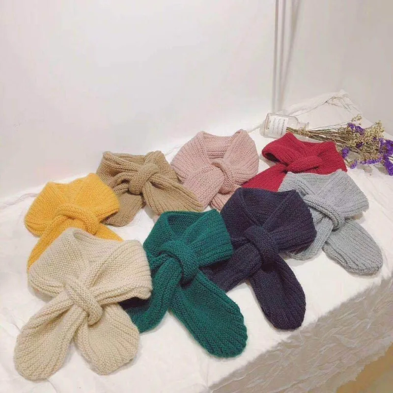 Bufanda de punto de Color caramelo para bebé, bufandas cálidas para niño pequeño, cuello cálido, moda de otoño e invierno