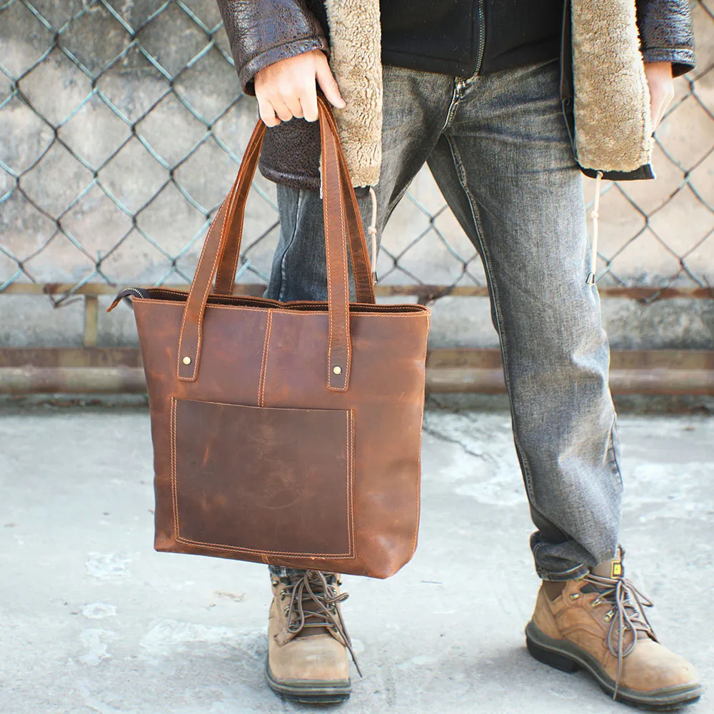 S.WORKER Vintage-Aktentasche aus hochwertigem Leder für Herren, Business-Handtasche, Laptoptasche, Unisex-Einkaufstasche mit großem Fassungsvermögen – Detail 4