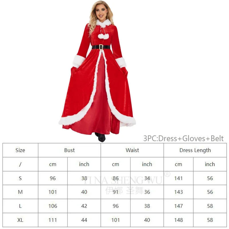 Christmas Costume For Adult Women Hooded Mrs Santa Claus Red Cloak Cape Party Cosplay Xmas Party Santa Claus Women Red Dress