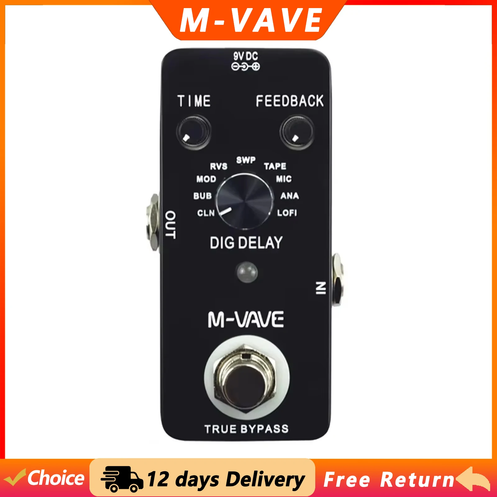 M-VAVE DIG DELAY Pedal Guitar Delay Effect Pedal 9 Delay Effect True Bypass Shell Metal Electric Guitar Parts & Accessories