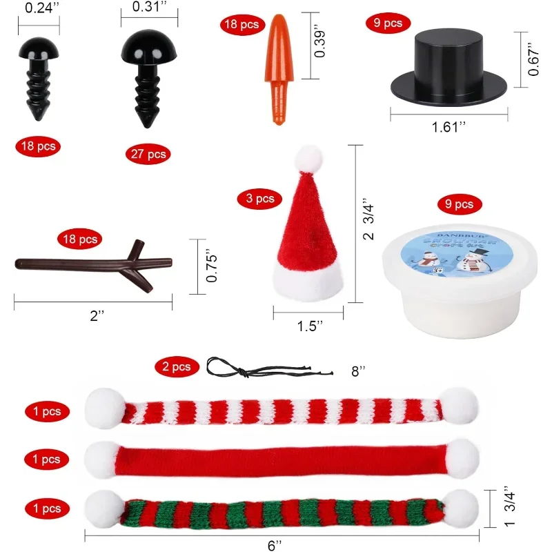 9パックの雪だるま作りキット、子供向け粘土雪だるまDIYキット、クリスマスの靴下詰め物、クリスマス工芸品、クリスマスギフト
