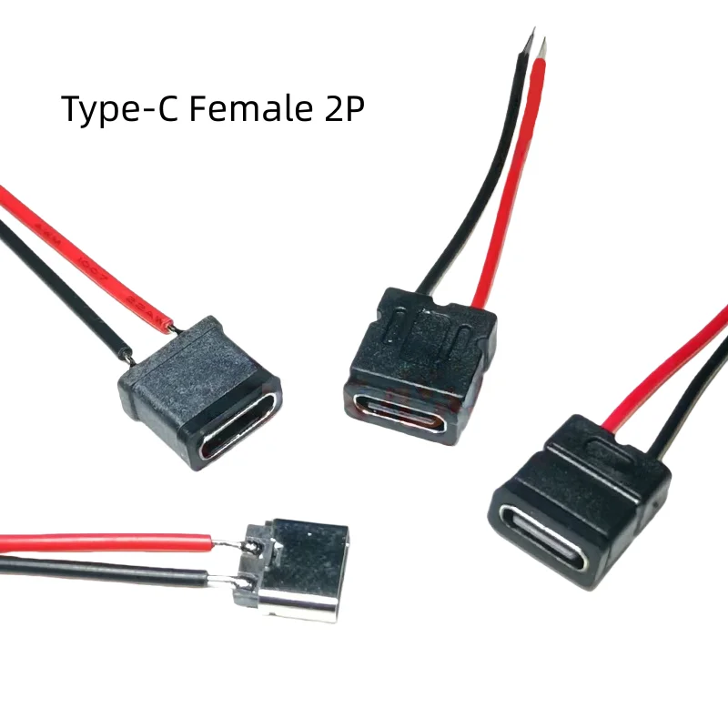 1-10pcs USB Type-C Solder Wire Female Socket 2Pin Charging Female Head DIY 2P Solder Wire Waterproof Female Base Connector