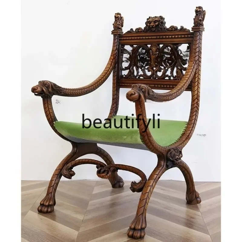 

French retro solid wood, heavy industry, lion Dante chair, classical leisure chair, computer chair H