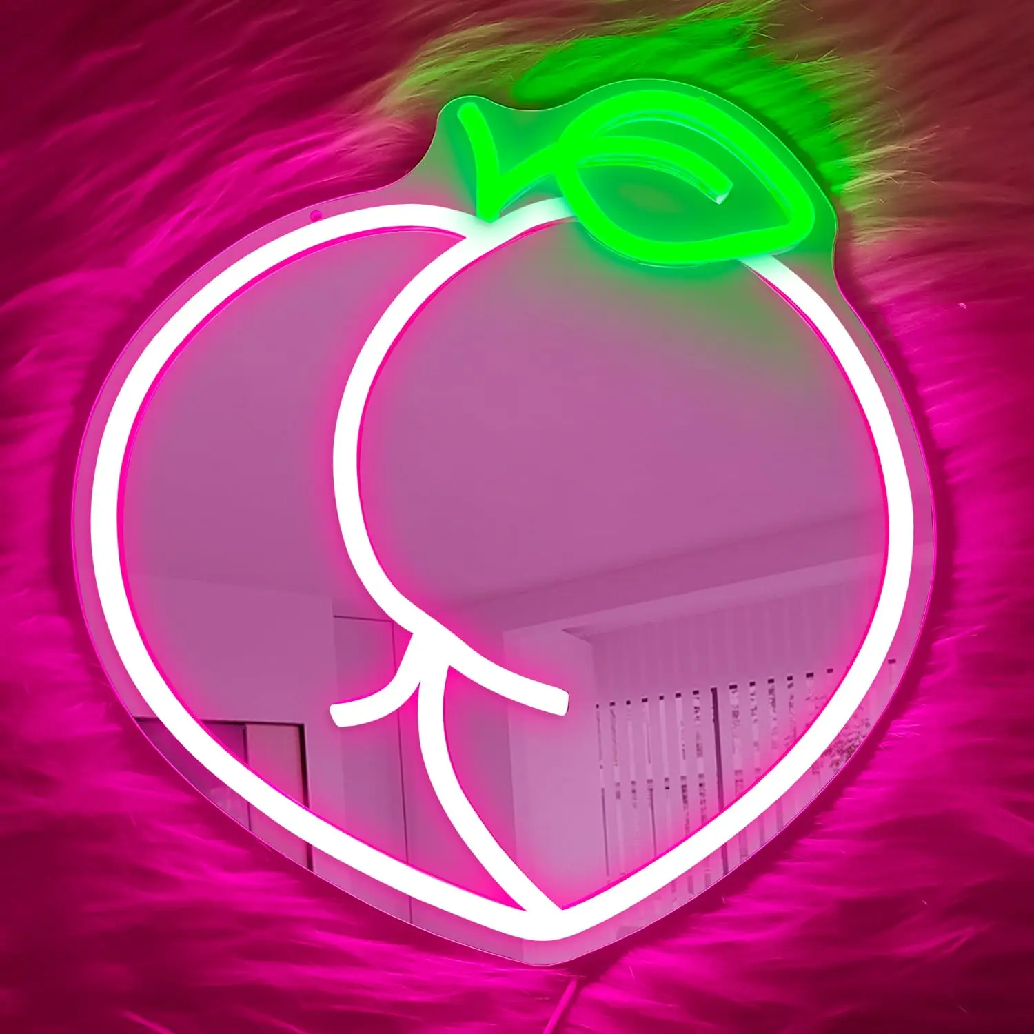 

Peach Neon Mirror LED Pink Dimmable USB Wall Light for Coquette Bedroom Vanity Decor Valentine Gift