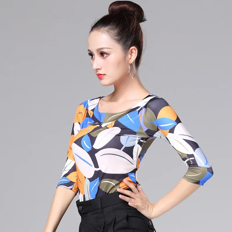 Adult Latin Costume Modern Short Shirt Frock Summer Tights Uniforms Dance Clothes Women Dancing Tops Stage Dancing Clothes