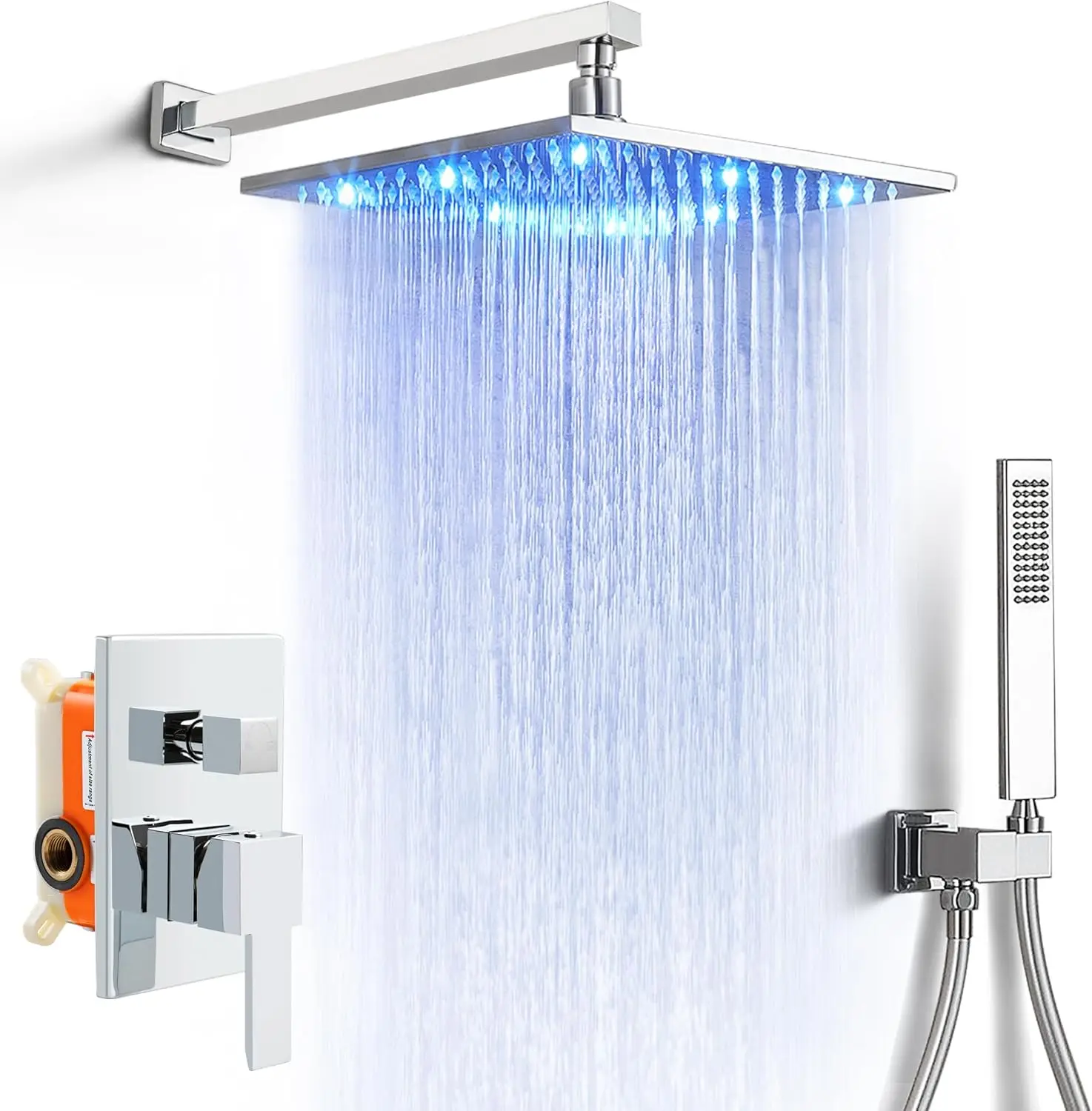 Polished Chrome Shower Faucet Set Rainfall Shower Head LED Shower Faucet Overhead Shower System Shower Head