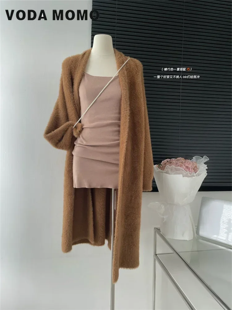 

Корейский модный осенний нежный ленивый длинный свитер для отдыха, женский 2023, новый темпераментный вязаный кардиган, универсальный