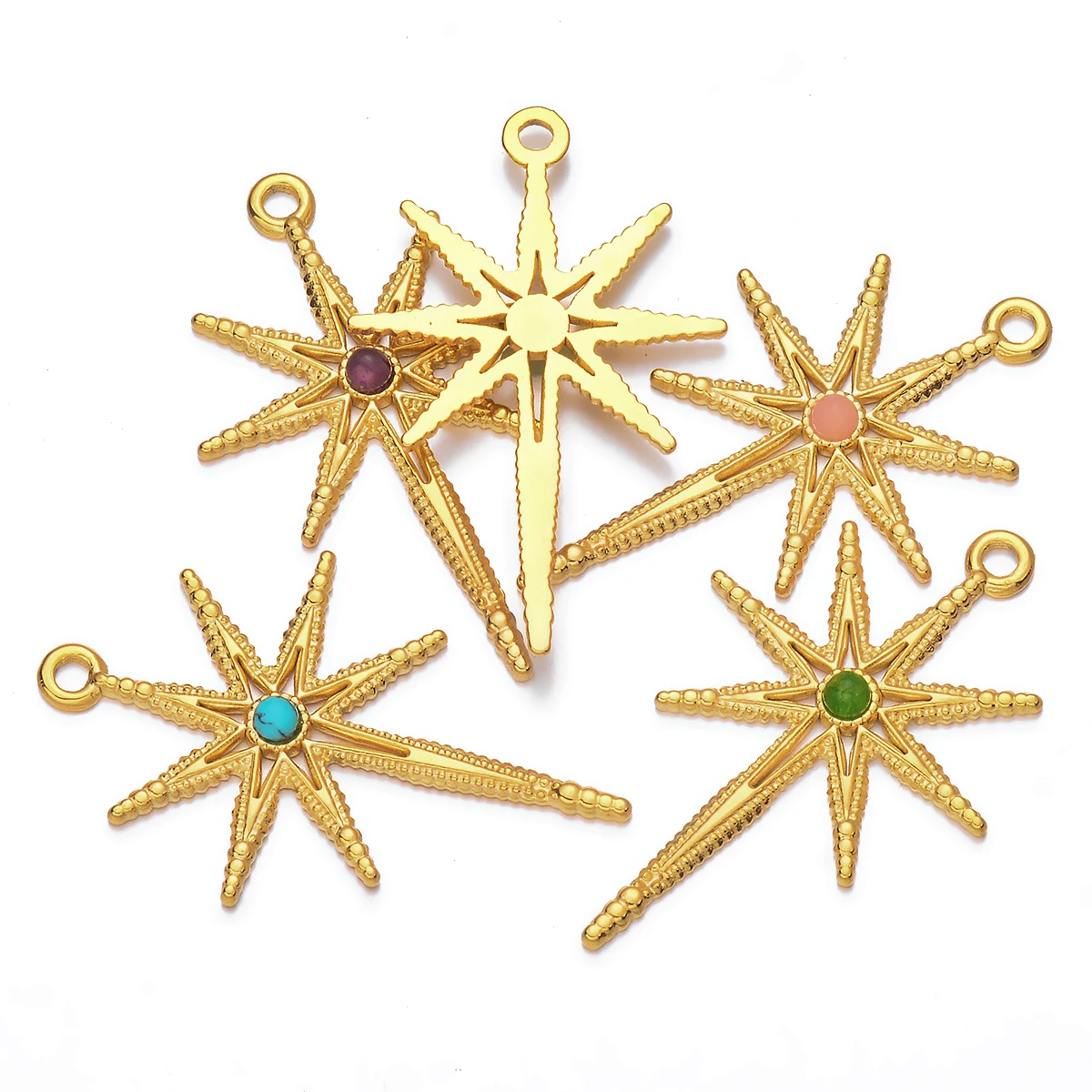 3pcs/Lot Eight-Pointed Star Pendant Stainless Steel Charm with Natural Stone DIY Jewelry Making Supplies Accessories