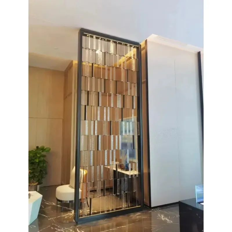 Modern Stainless Steel Crystal Floor Screen Partition for Home Office Living Room Metal Decoration