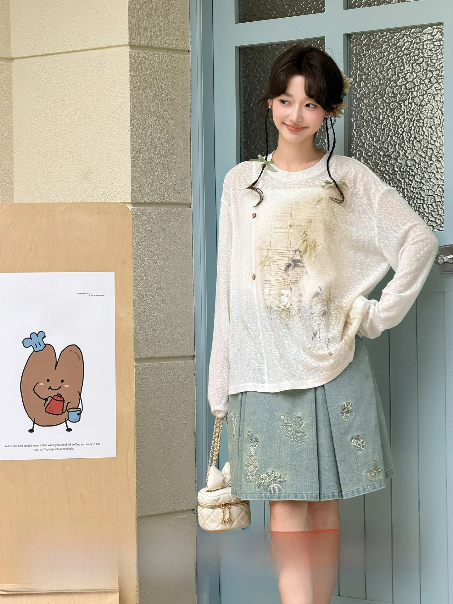 

Thirteen Surplus Long Sve Knitted Denim T-irt And Skirt Set Women's Traditional Chinese Sle Clothing Spring 2026