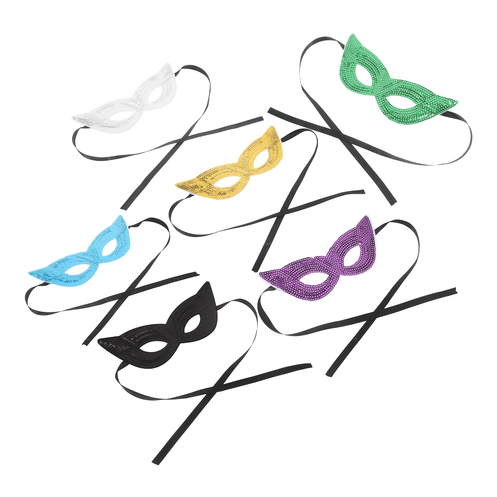 6 Pcs Carnival Eye Mask Half Face Masquerade Headband Makeup Green Sequins Cute Party Black Costume Women Child