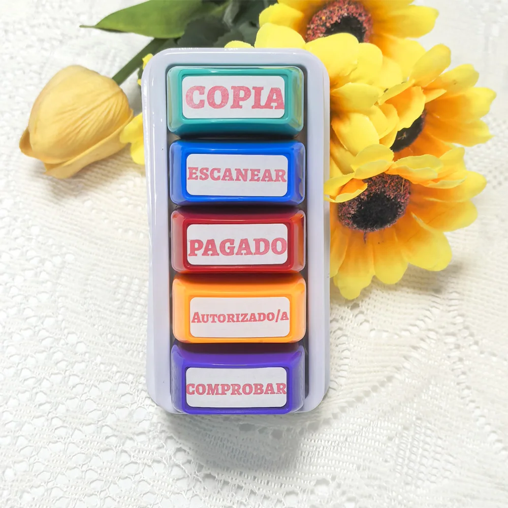 5 sellos financieros en español, sello de aprobación de contabilidad para oficina financiera, aprobado, comprobado, pago, copia de contenido