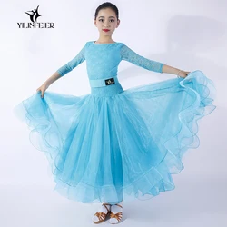 Lace Long-sleeved Children's Dance Costume Children's Ballroom Dress  Ballroom Kids