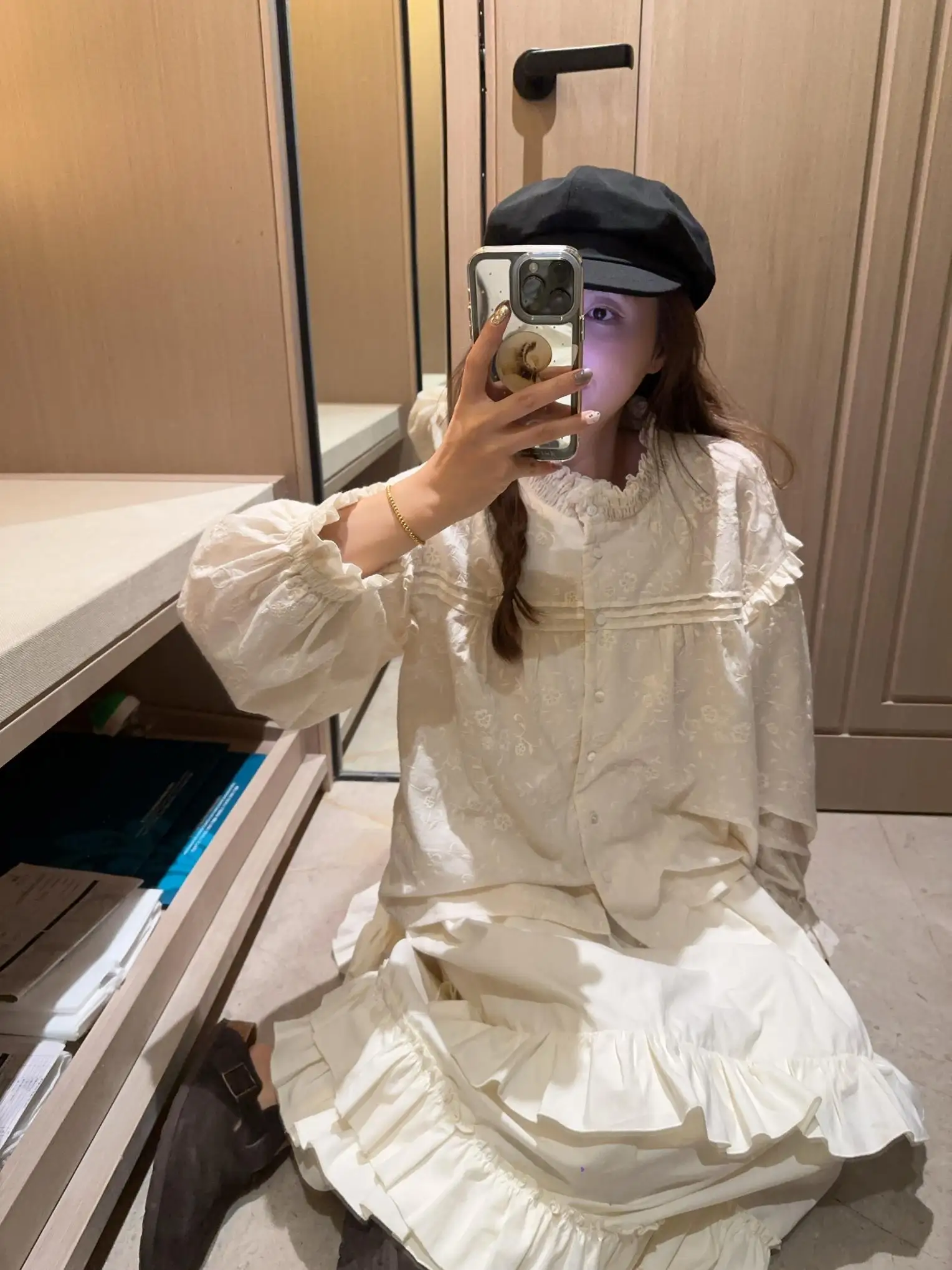 

Iouiou Autumn Winter Pure Cotton Embroidered Stand Collar irt Women's Inner Wear Top Layering Soft Sle Japanese Trend